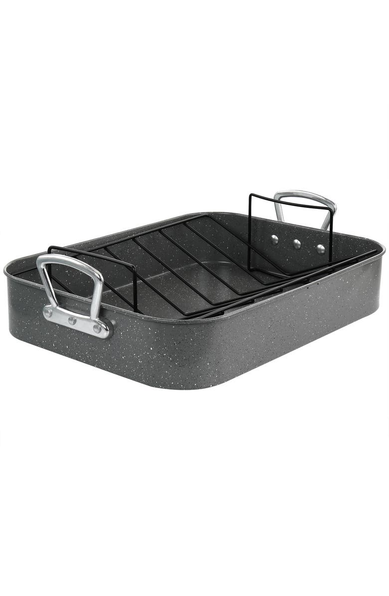 Gibson Greystone 2 Piece Carbon Steel 16.25in. Turkey Roaster Set, Main, color, Grey