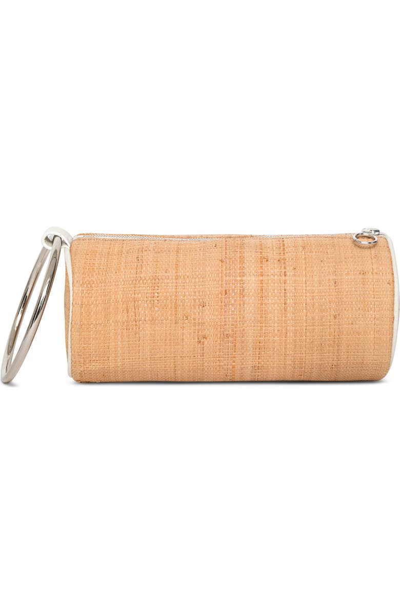 Kara Straw Duffel Wristlet Clutch, Main, color,