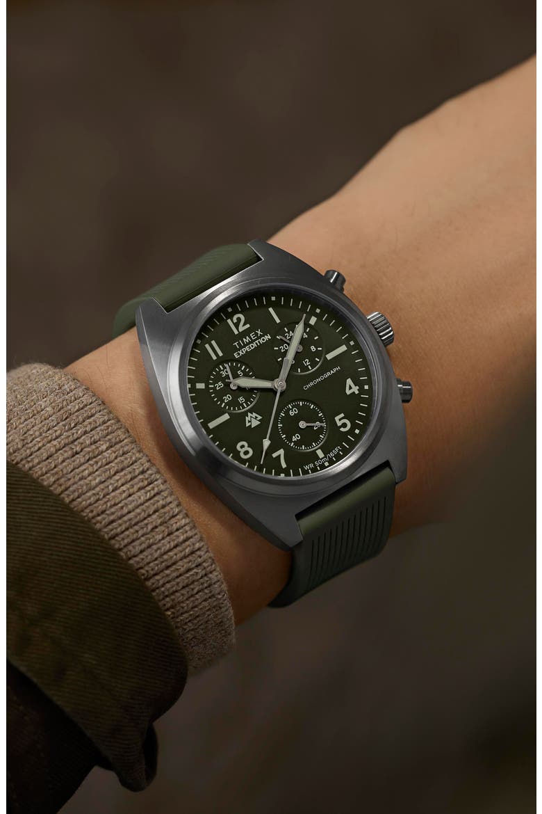 Expedition Capstone Chronograph Silicone Strap Watch, 41mm, Alternate, color, GUNMETAL