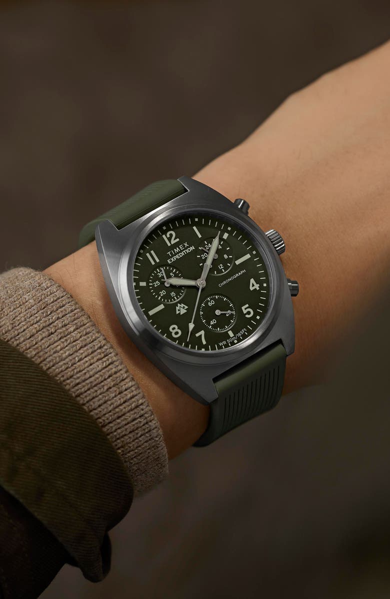 Timex<sup>®</sup> Expedition Capstone Chronograph Silicone Strap Watch, 41mm, Alternate, color, Gunmetal