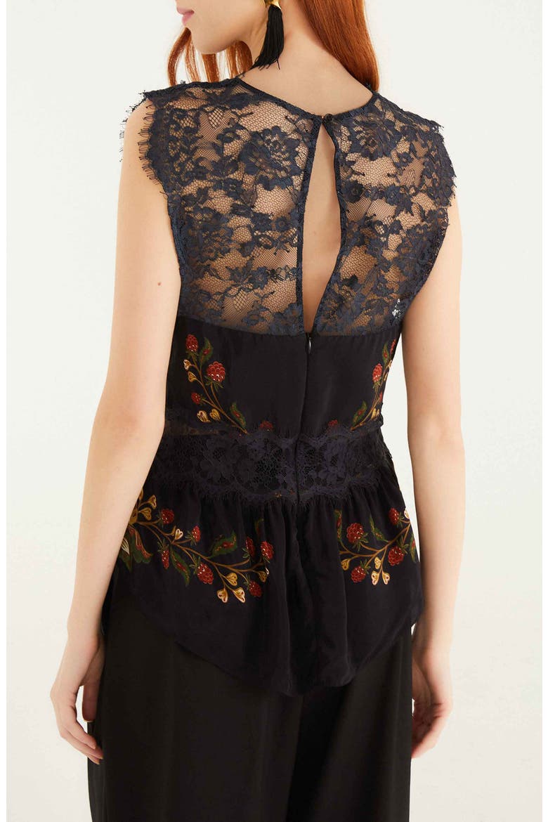 Berry Garden Lace Detail Sleeveless Top, Alternate, color, BLACK