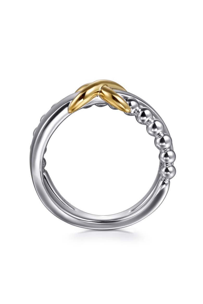 Wide Band Crisscross Ring, Alternate, color, SILVER/ 14K YELLOW GOLD