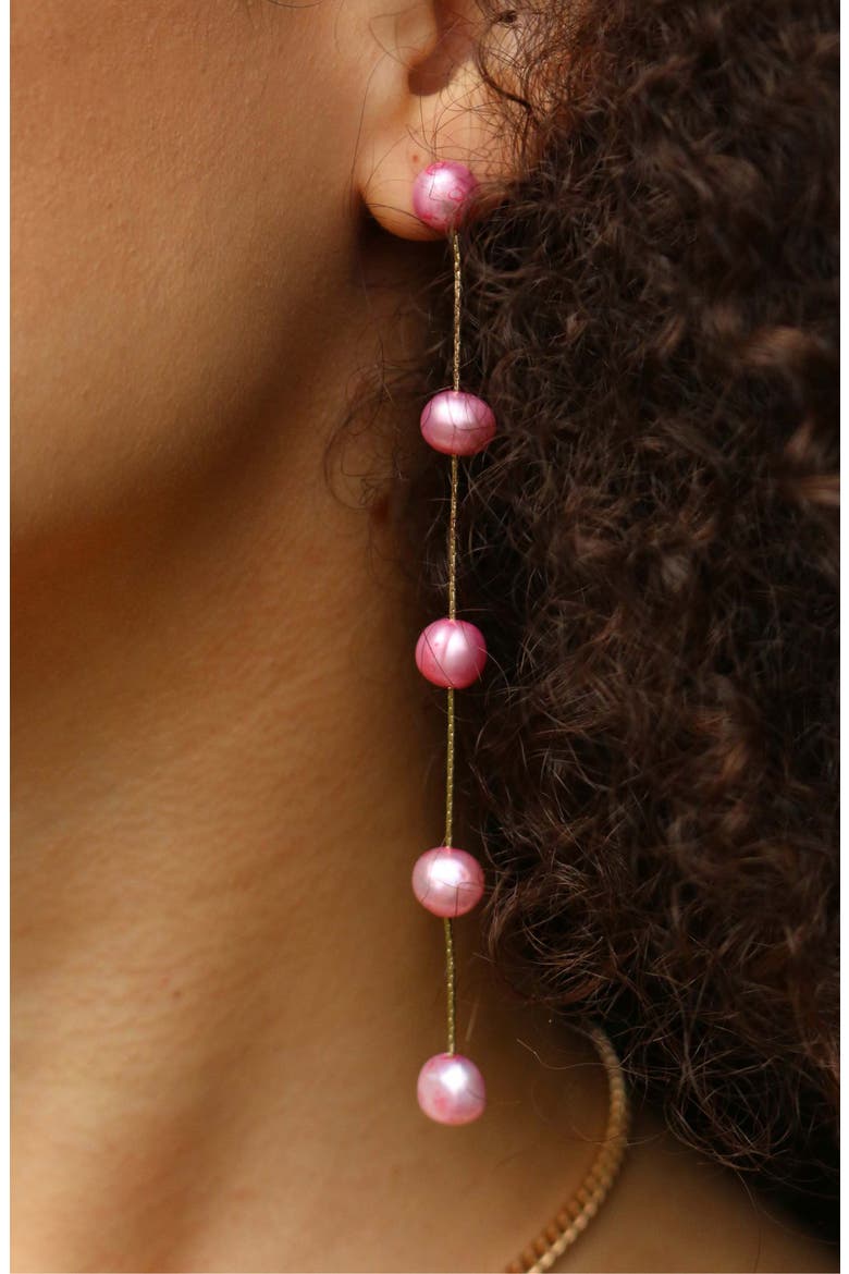 Dripping Freshwater Pearl Linear Drop Earrings, Alternate, color, PINK