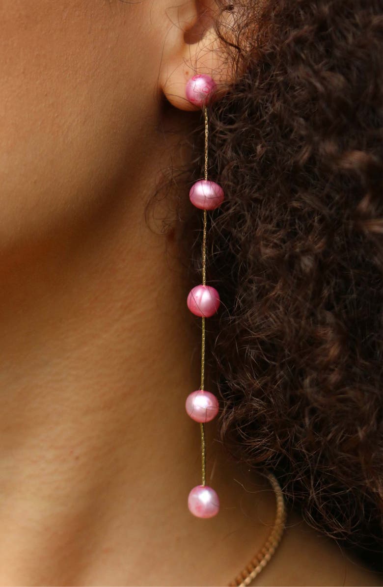 Ettika Dripping Freshwater Pearl Linear Drop Earrings, Alternate, color, Pink
