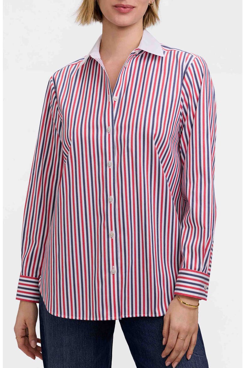 Stripe Boyfriend Button-Up Shirt, Main, color, RED/ NAVY BLUE
