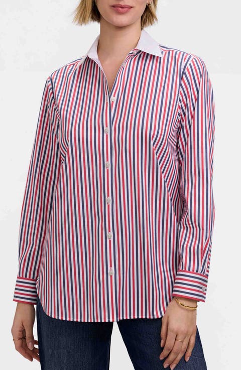 Stripe Boyfriend Button-Up Shirt