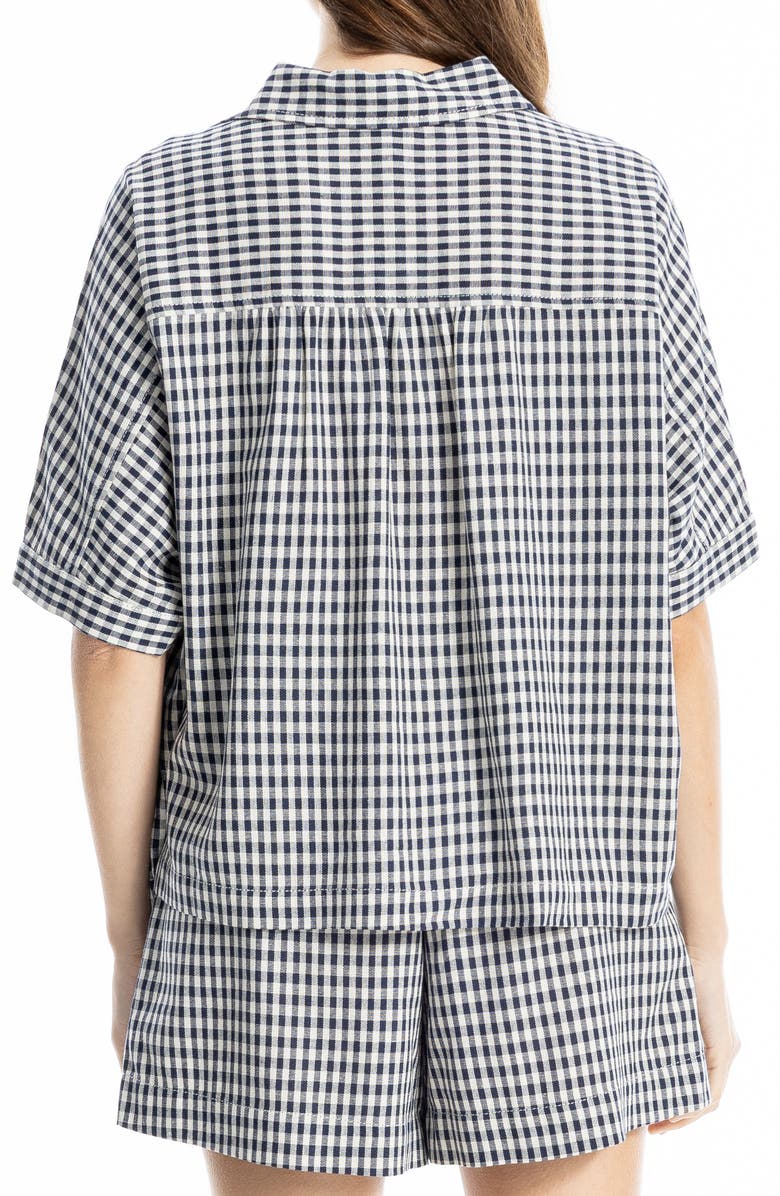 MAX STUDIO Gingham Elbow Sleeve Top, Alternate, color, Navy/ White Check