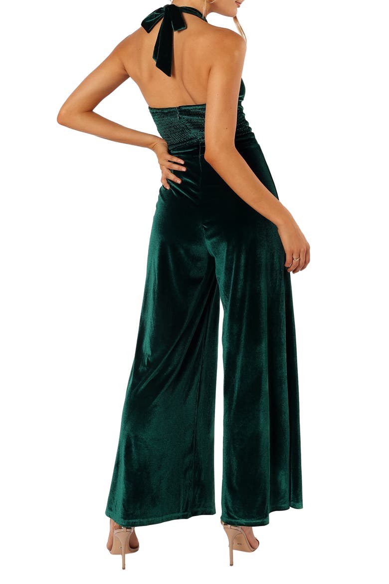 Aria Velvet Wide Leg Halter Jumpsuit, Alternate, color, EMERALD