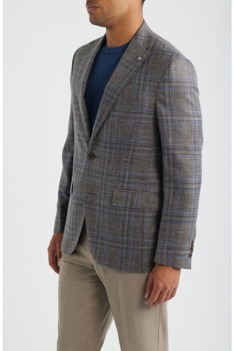 Midland Contemporary Fit Brown Windowpane Check Slub Wool Blend Sport Coat, Alternate, color, BROWN