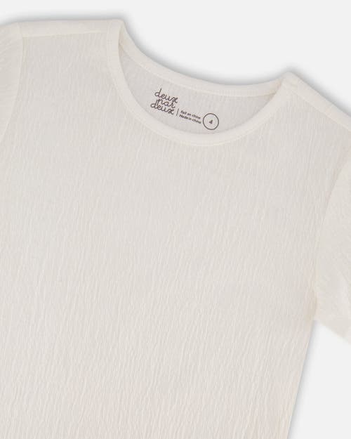 Deux Par Deux Girl's Crinkle Short Sleeve Top White In White