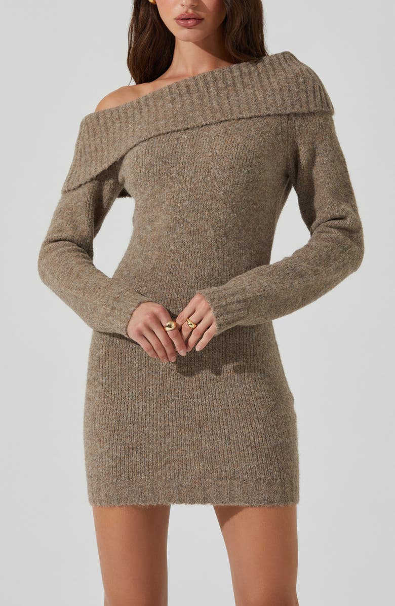 ASTR the Label Leya Off the Shoulder Sweater Dress, Alternate, color, Taupe
