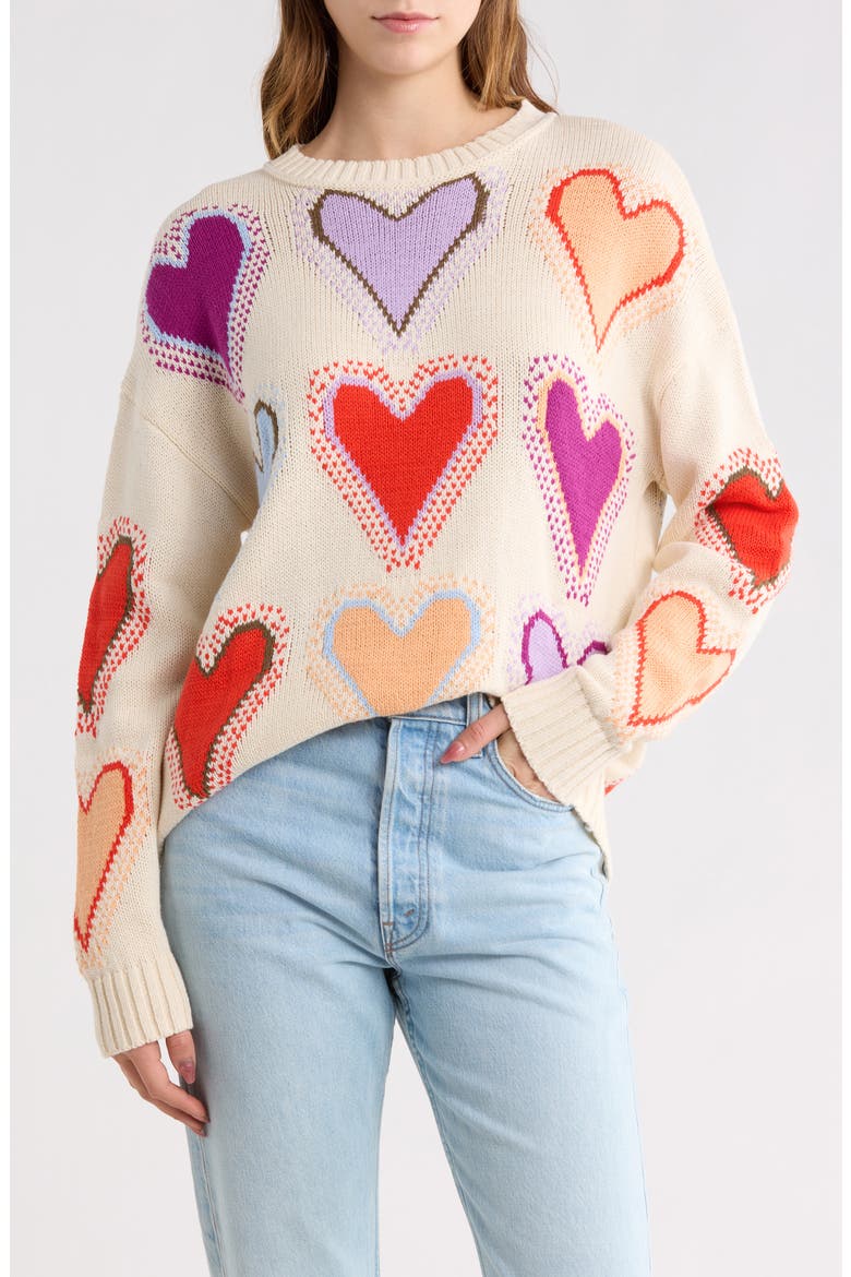 Hearts Sweater, Main, color, CREME