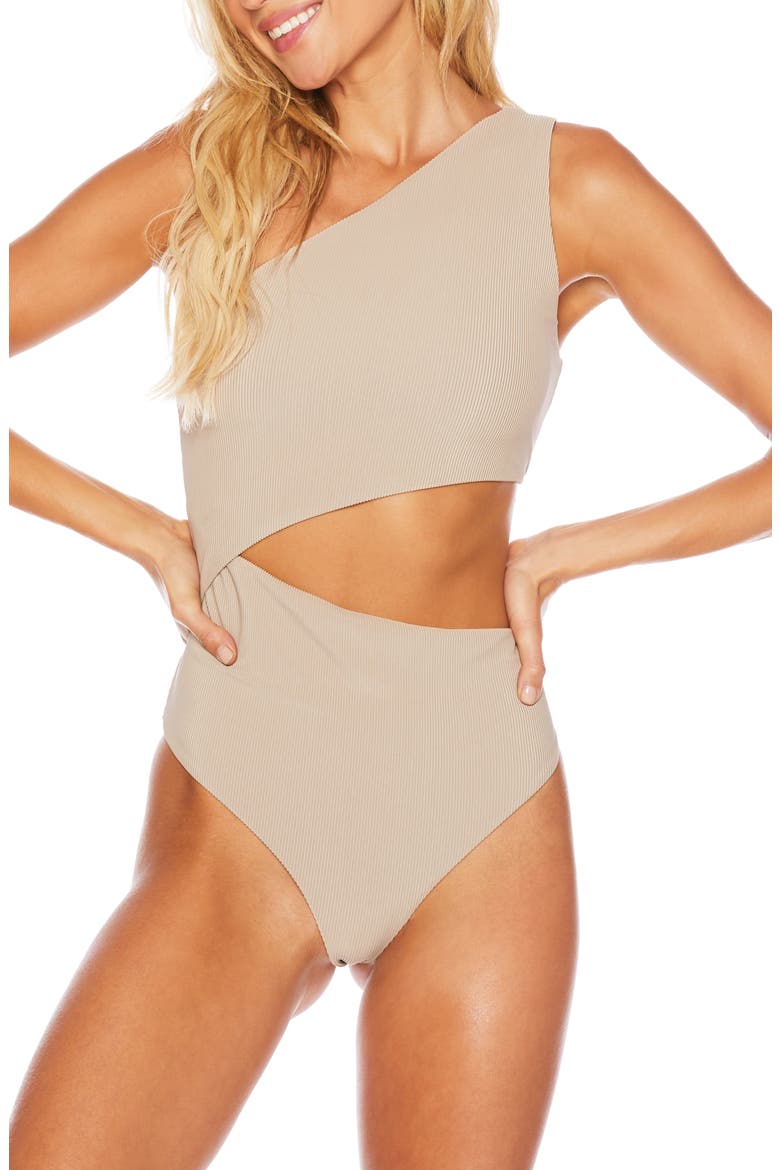 Celine Cutout One-Shoulder One-Piece Swimsuit, Alternate, color, TAN