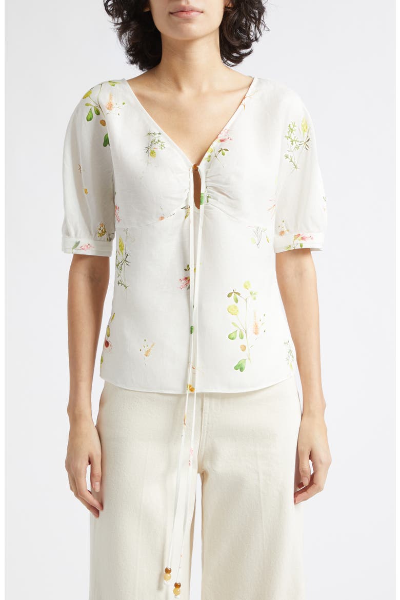 Quinny Floral Linen Blend Top, Main, color, IVORY