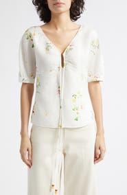 Reiss Quinny Floral Linen Blend Top