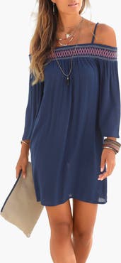 LASCANA Women's Embroidered Cold Shoulder Dress