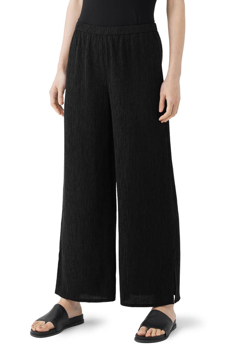 Eileen Fisher Slit Hem PlissÃ<sup>©</sup> Ankle Pants, Main, color,