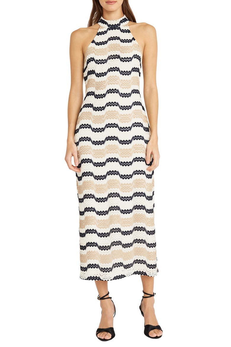 Stripe Knit Midi Dress, Main, color, NAVY/ TAN/ BEIGE