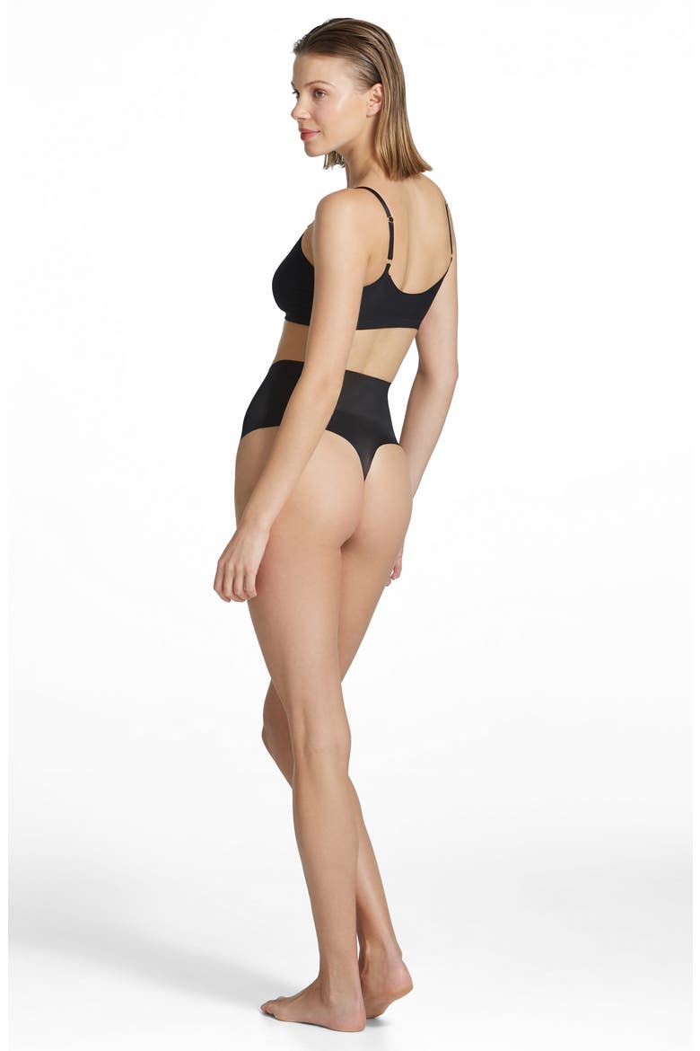 Feather Light Control High Waist Thong, Alternate, color, BLACK