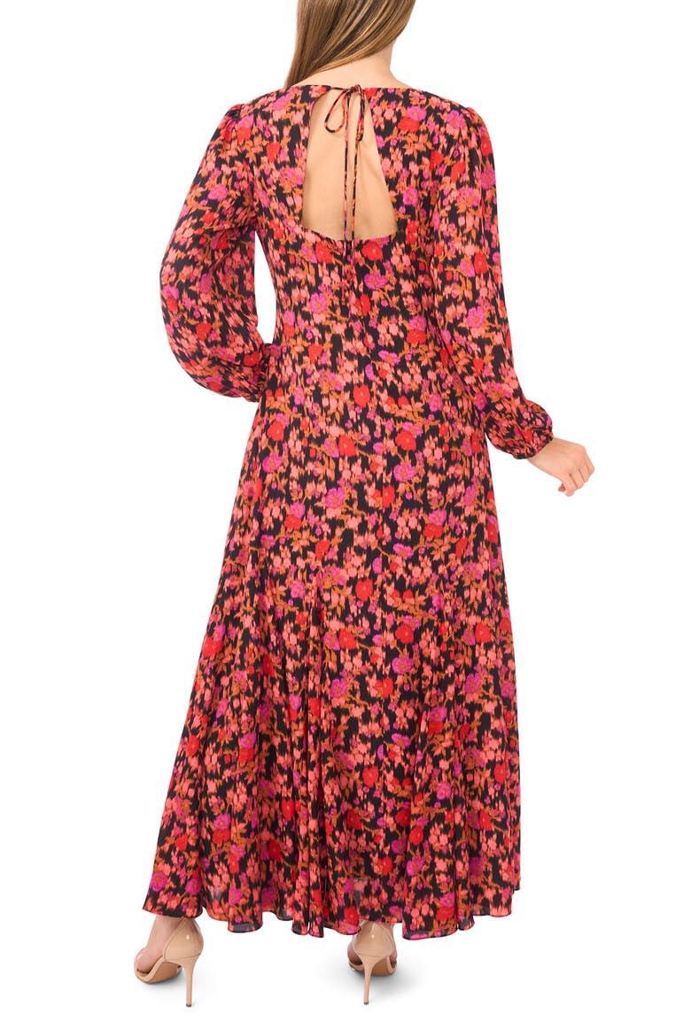 Floral Open Back Long Sleeve Maxi Dress, Alternate, color, RICH BLACK