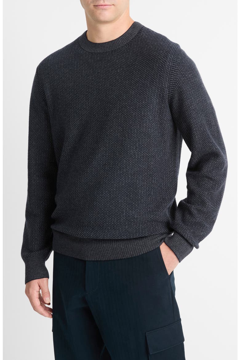Geometric Jacquard Wool & Cotton Blend Crewneck Sweater, Main, color, COASTAL/ MED HEATHER GREY
