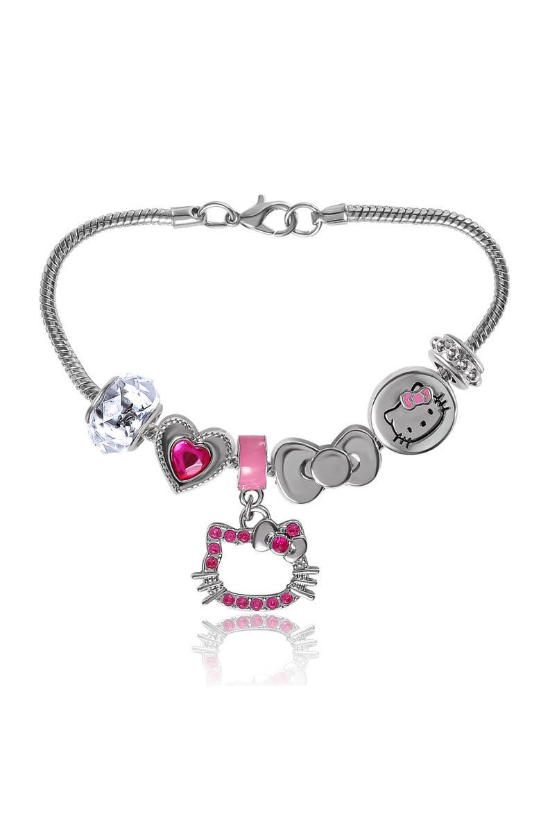 Hello Kitty 7'' Fashion Charm Bead Bracelet, Main, color, Silver
