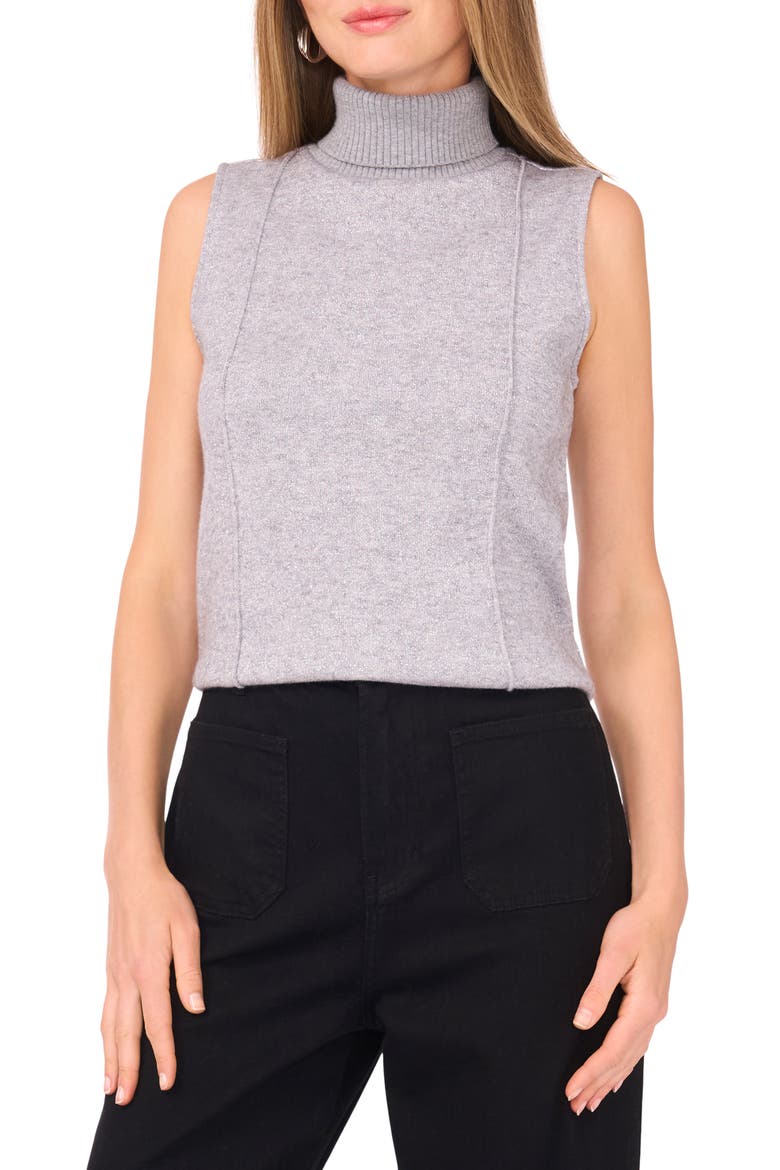Rib Turtleneck Sleeveless Sweater, Main, color, LIGHT HEATHER GREY