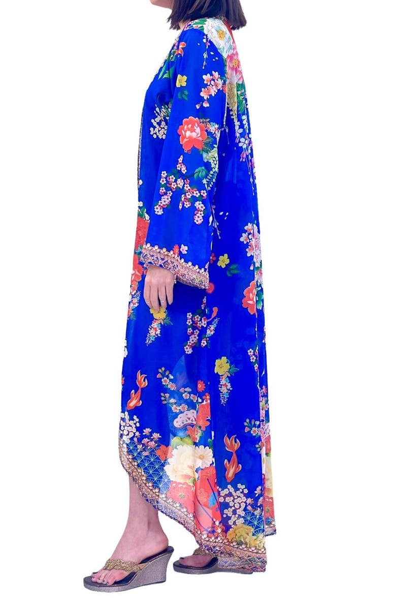 RANEES Floral Long Duster, Alternate, color, Royal Blue