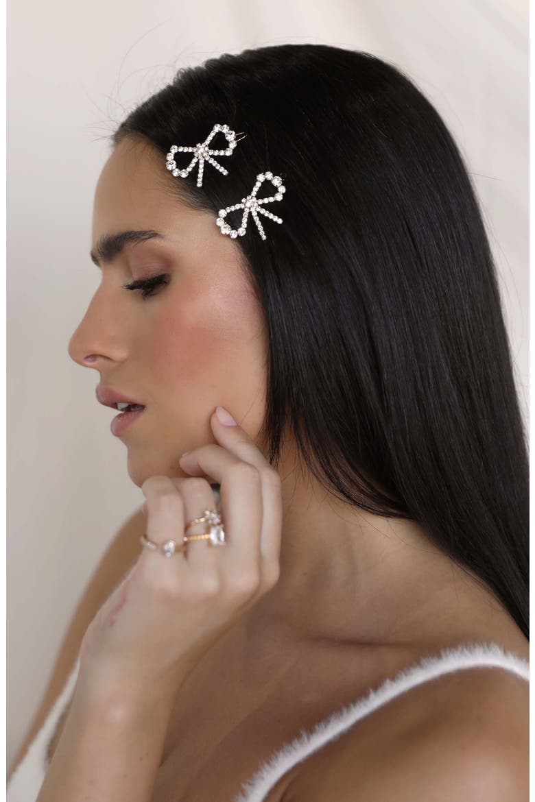 2-Pack Crystal Bow Barrettes, Alternate, color, GOLD