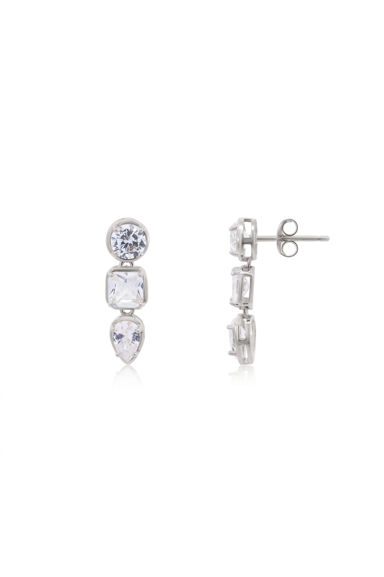 CZ Fancy Shape Drop Earrings, Main, color, Sterling Silver