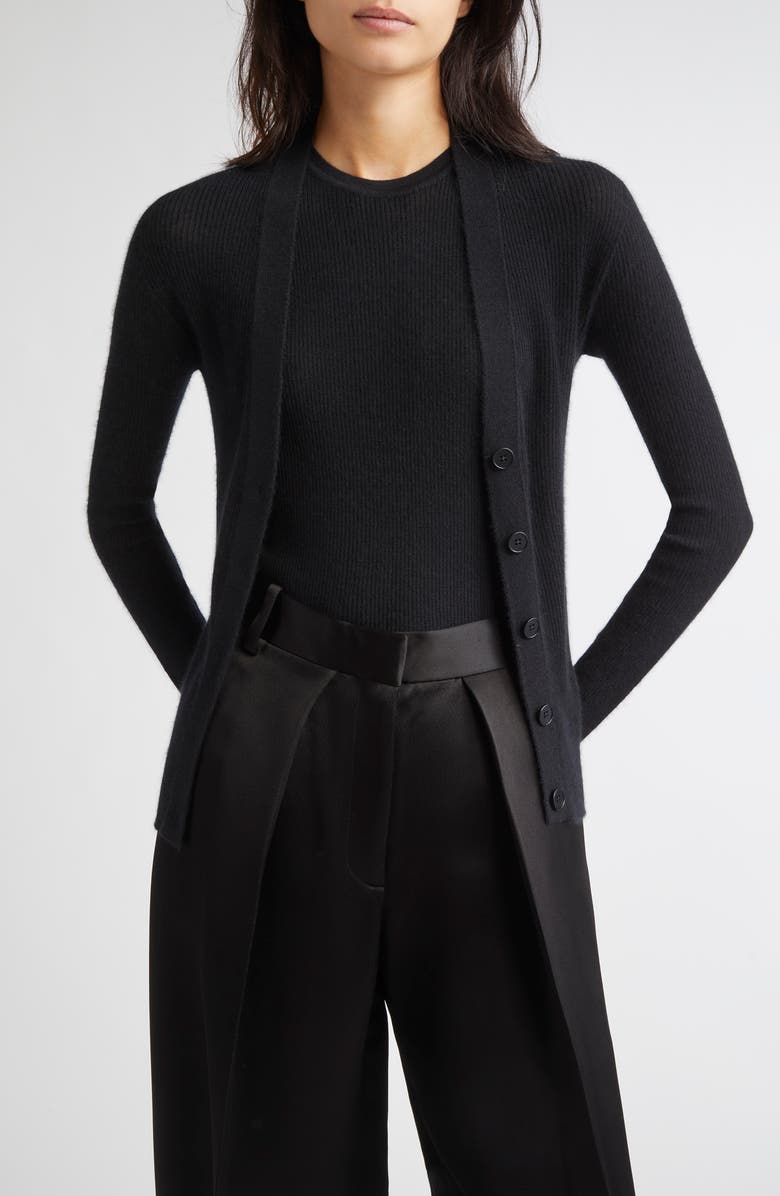 Johnstons of Elgin Superfine Cashmere Rib V-Neck Cardigan, Main, color, Black