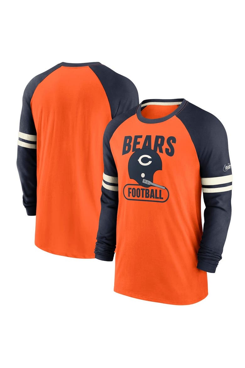 Men's Nike Orange/Navy Chicago Bears Throwback Raglan Long Sleeve T-Shirt, Main, color, Orange