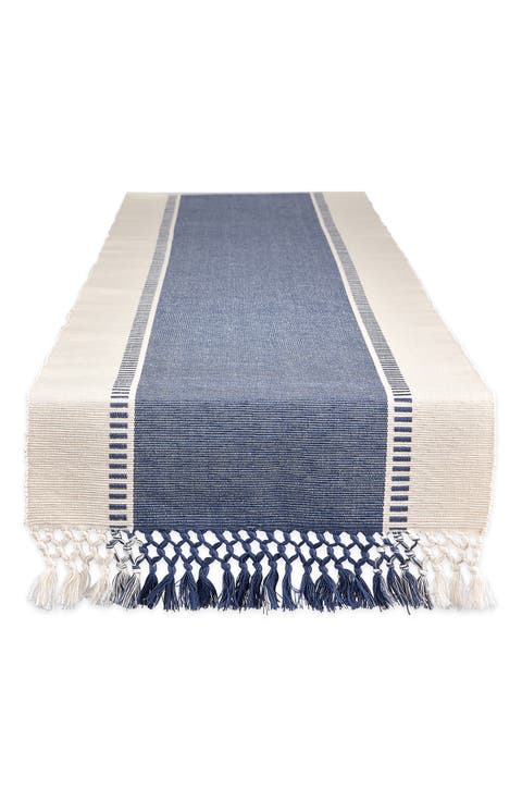 French Blue Dobby Stripe Table Runner
