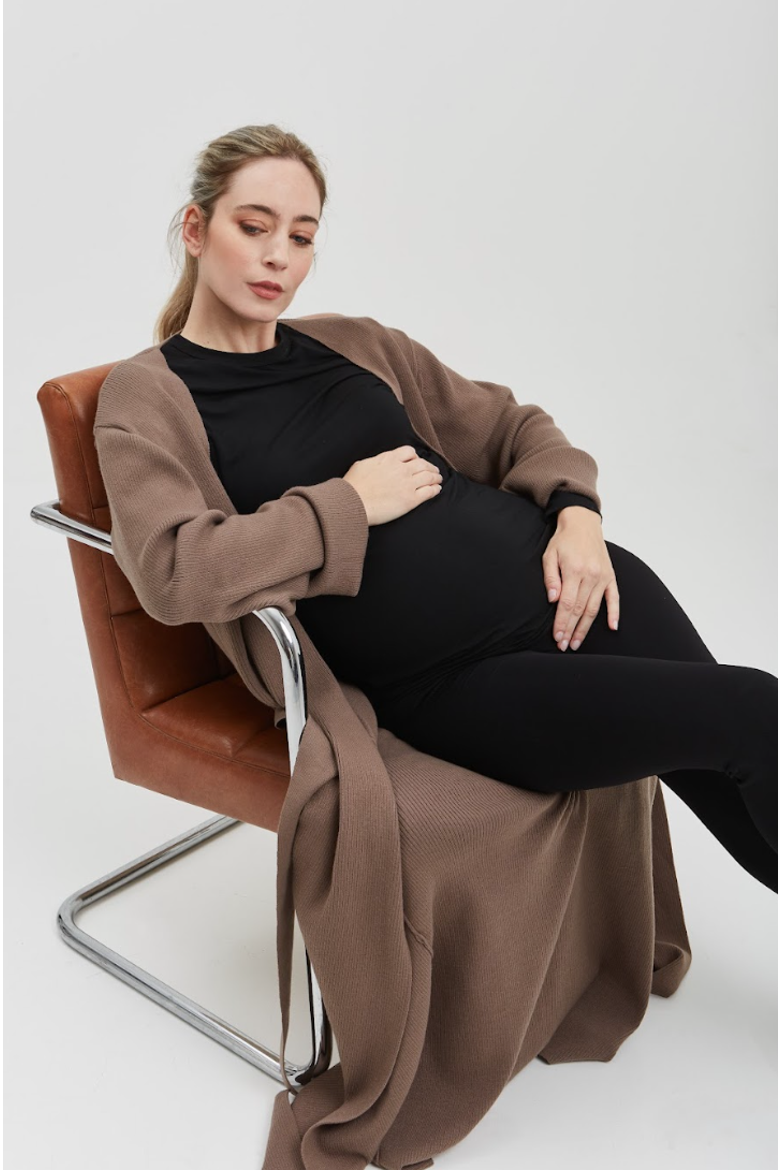 Emaline Full Length Maternity Cardigan, Alternate, color, Taupe