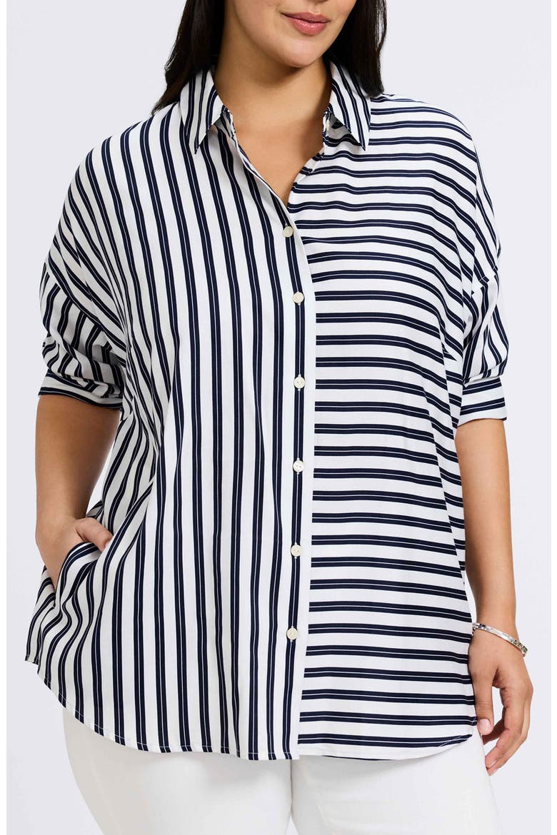 Avery Stripe Tie Waist Shirt, Alternate, color, NAVY/ WHITE