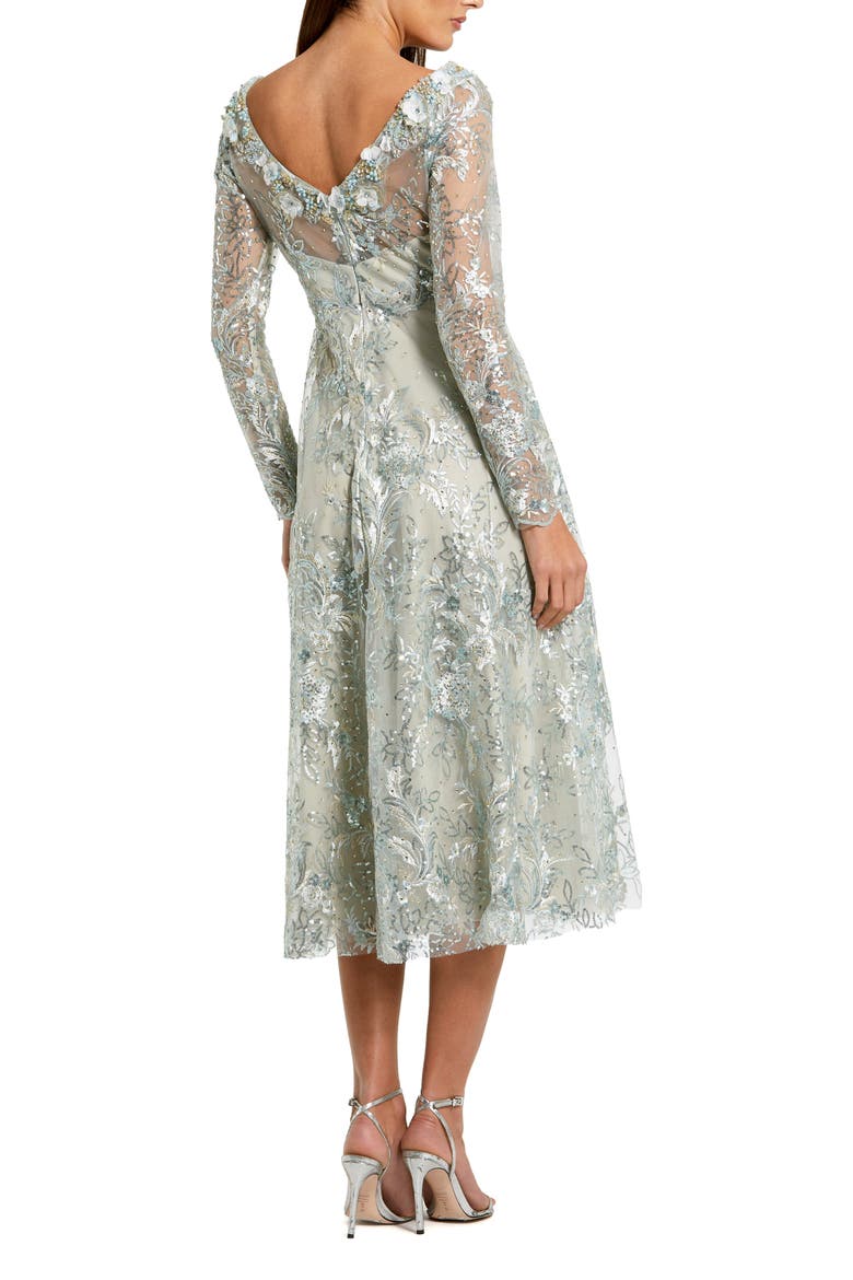 Floral Embroidered Long Sleeve Midi Dress, Alternate, color, Mist