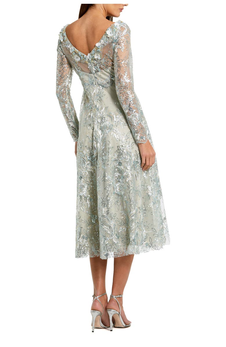 Mac Duggal Floral Embroidered Long Sleeve Midi Dress, Alternate, color, Mist