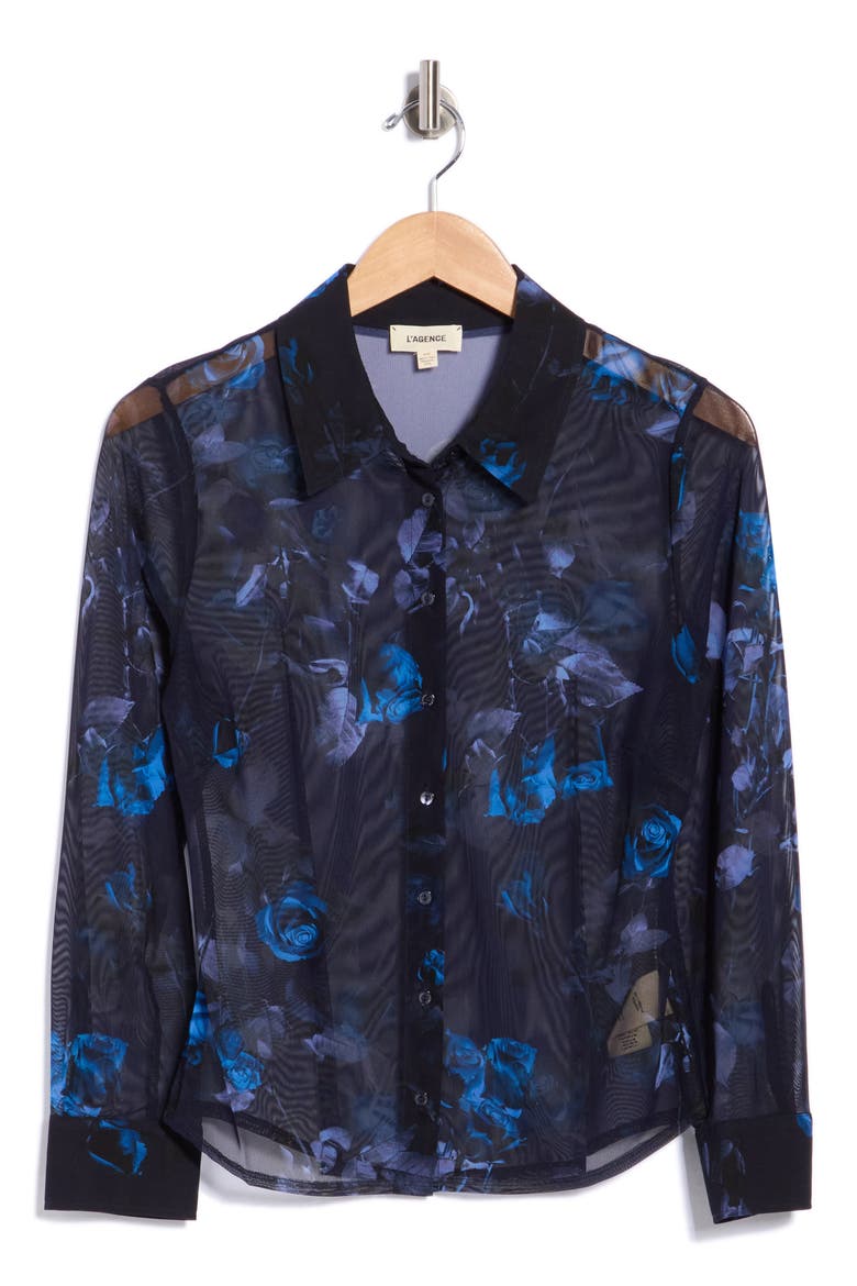 Indiana Fitted Mesh Shirt, Main, color, MIDNIGHT MULTI MOON FLORAL