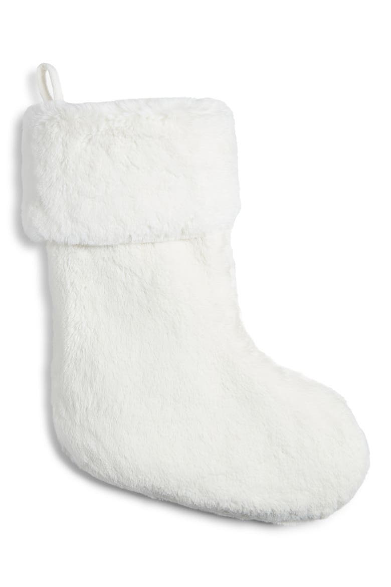 Rex Faux Fur Christmas Stocking, Main, color, IVORY MARSHMALLOW