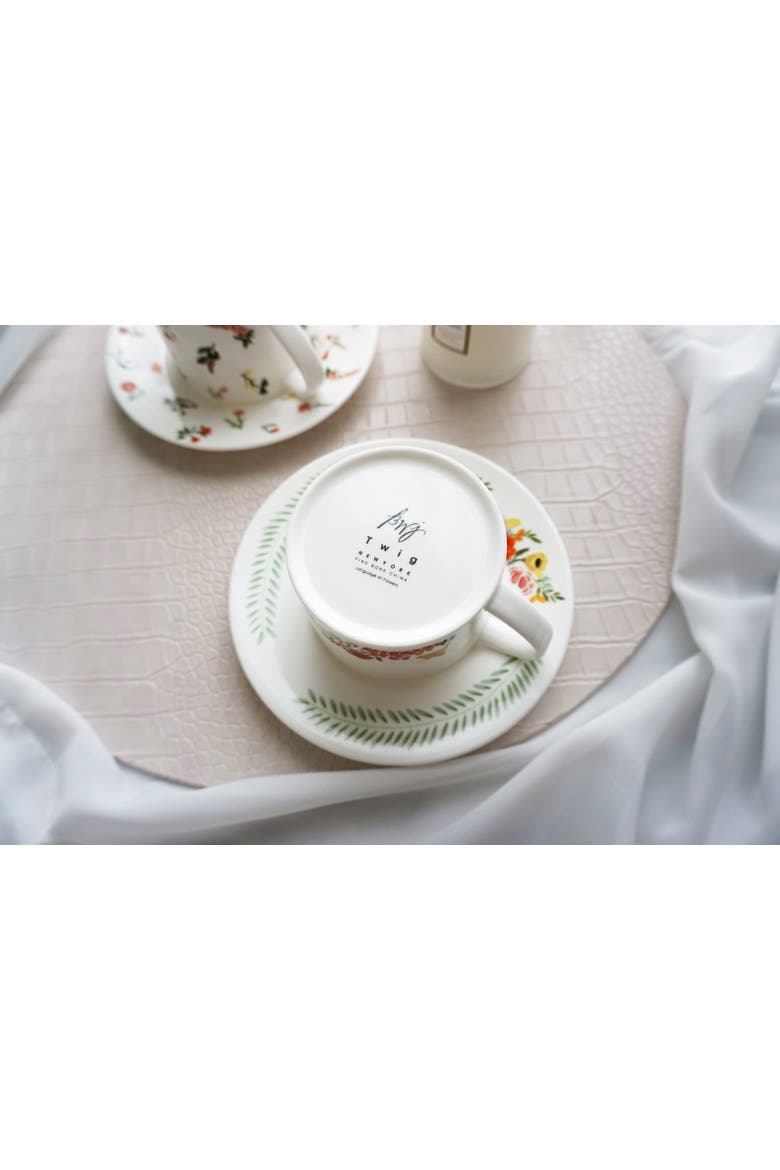 Language of Flowers Set of Two Cups and Saucers, Alternate, color, Multi