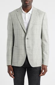 BOSS Hutson Slim Fit Windowpane Wool Blend Sport Coat