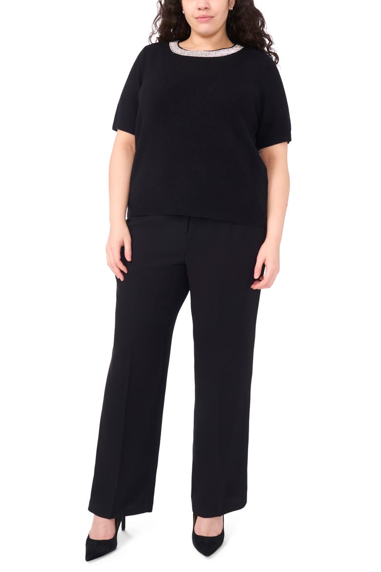 Rhinestone Trim Crewneck Sweater, Alternate, color, RICH BLACK