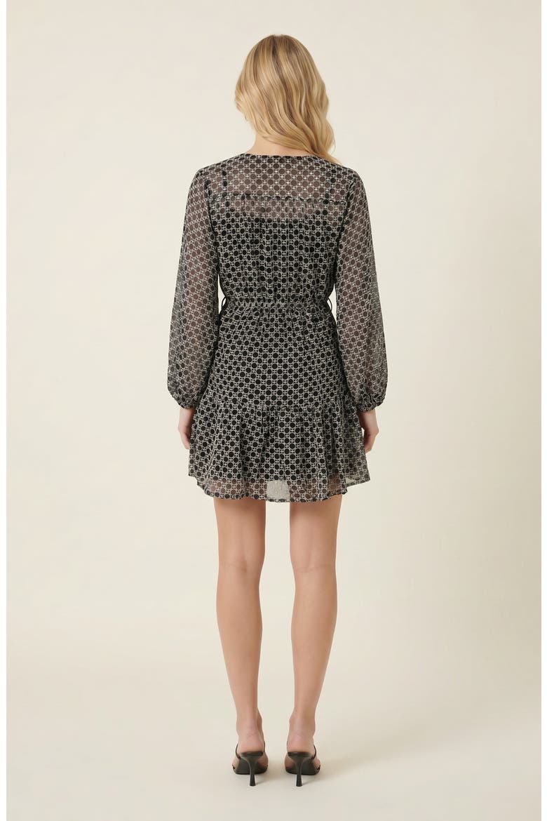 Polka Dot Embroidered Lace V-Neck Tie Waist Dress, Alternate, color, Black