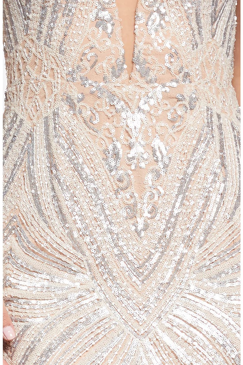 Mara Art Deco Sequin Trumpet Gown, Alternate, color, PLATINUM/ BLUSH
