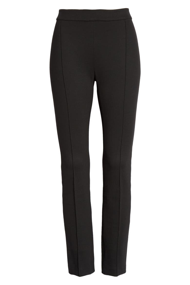 Pintucked Pull-On Skinny Jersey Pants, Alternate, color, BLACK