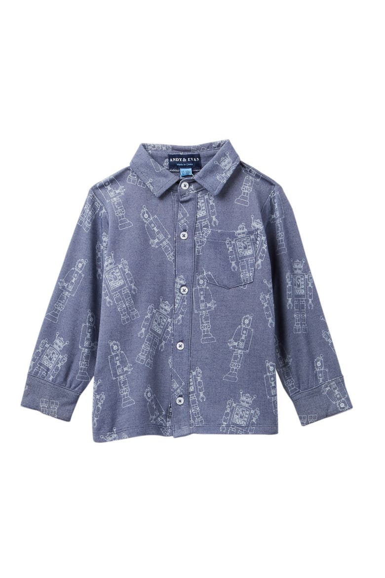 Robot Knit Long Sleeve Shirt, Main, color, NAVY