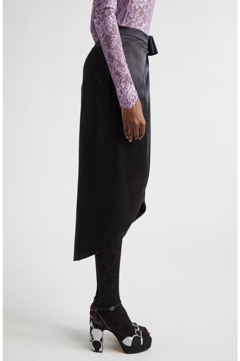 Bow Detail Crepe Back Satin Skirt, Alternate, color, BLACK