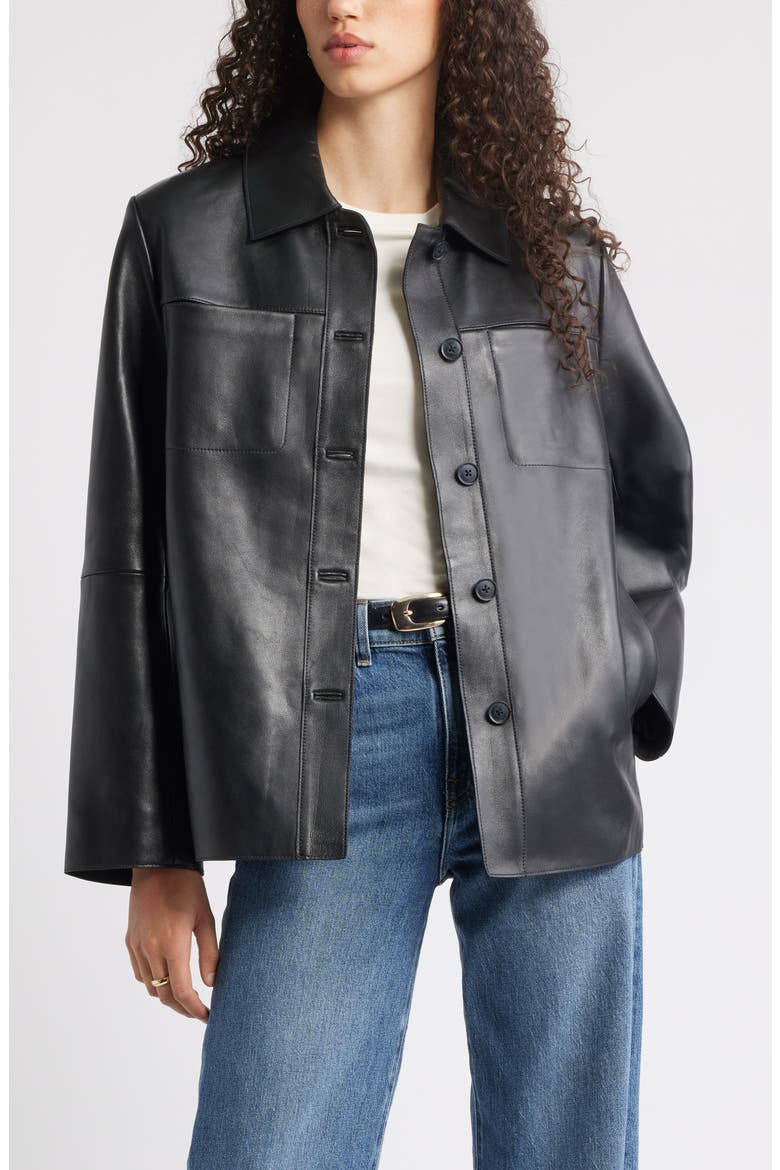 Leather Shirt Jacket, Main, color, BLACK