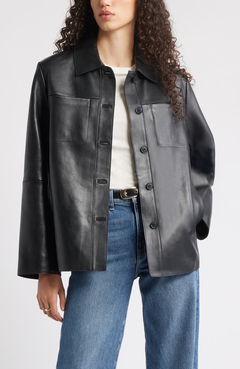 Nordstrom Leather Shirt Jacket, Main, color, Black