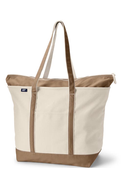 Lands' End Zip Top Canvas Tote Bag In Rich Camel/natural